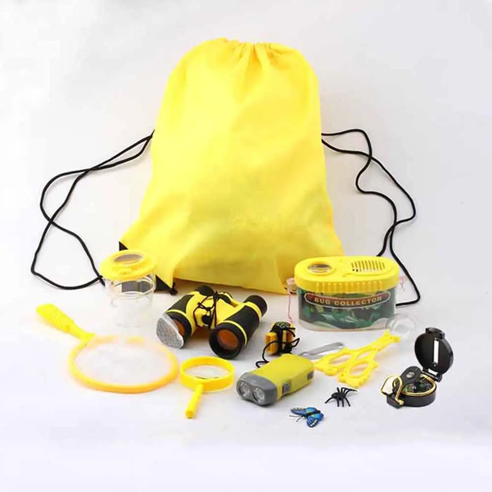 Kids Outdoor Explorer Kit With Drawstring Bag Binoculars Butterfly Net Educational Nature Exploration Toys Gift For Boys & Girls