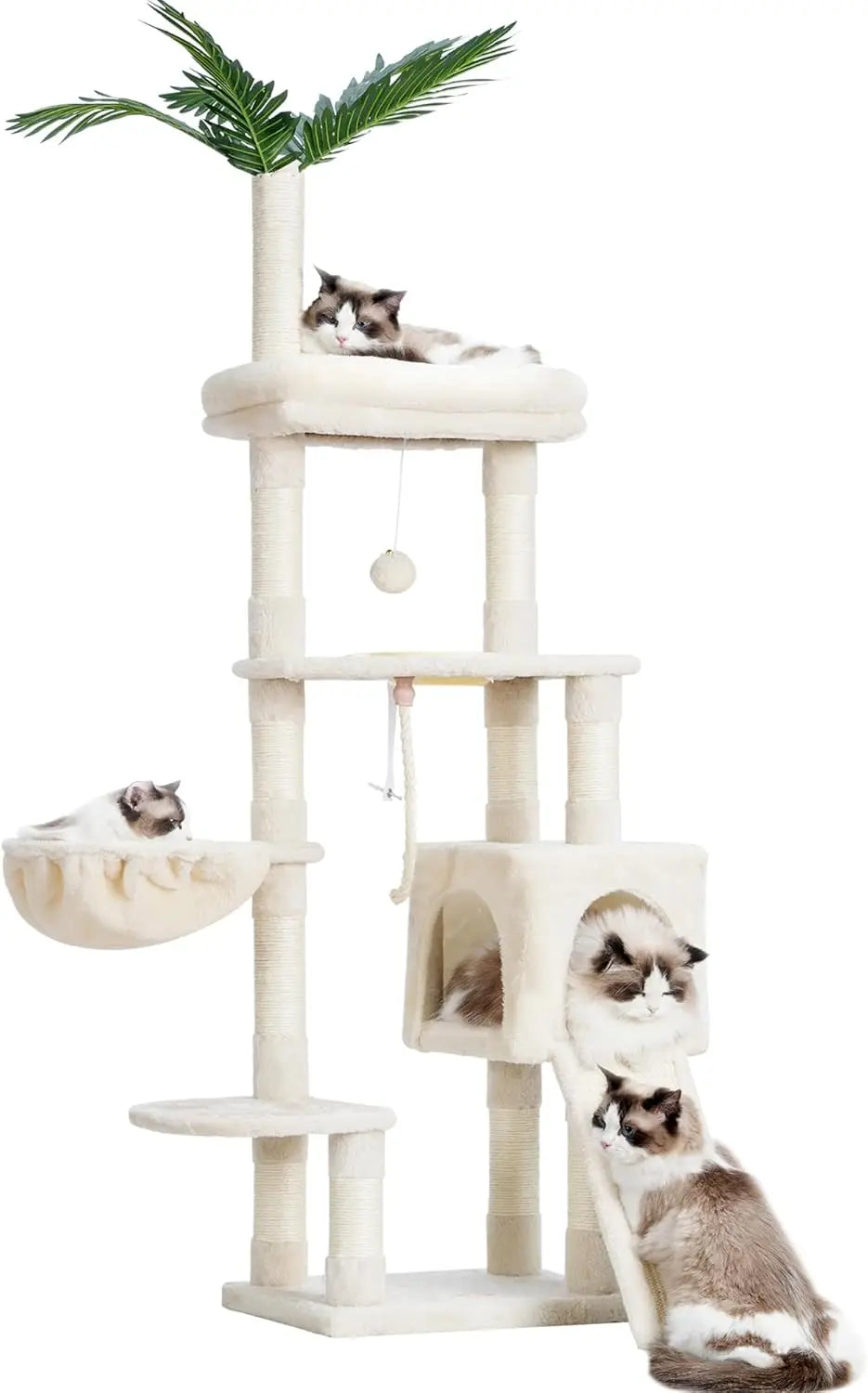 Cat Tree,Cat Tower for Indoor Cats, 65.4 inches Cat Condo with Perches, Basket,Multi-Level Plush Furniture