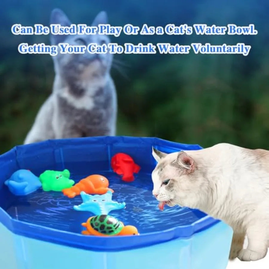 Cat Pool ToyPortable Cat Water Toy with Interactive Fish Toys Engaging Interactive Cat Toys for Indoor Cats 6 PCS Blue Set for