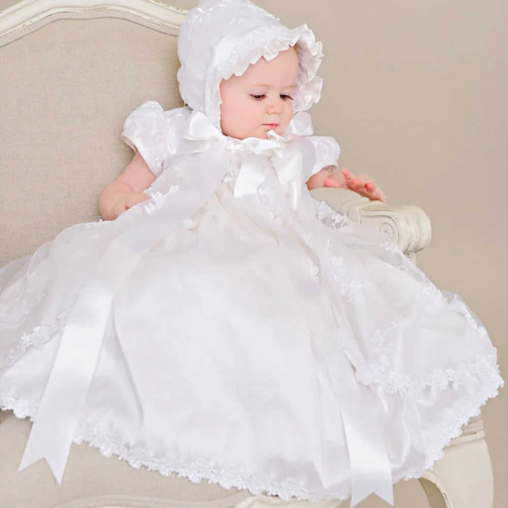 Vintage Embroidery Baby Girl Baptism Dress 1st Year Birthday Party Wedding Christening Gown Infant Toddler Clothing 3 pcs Set