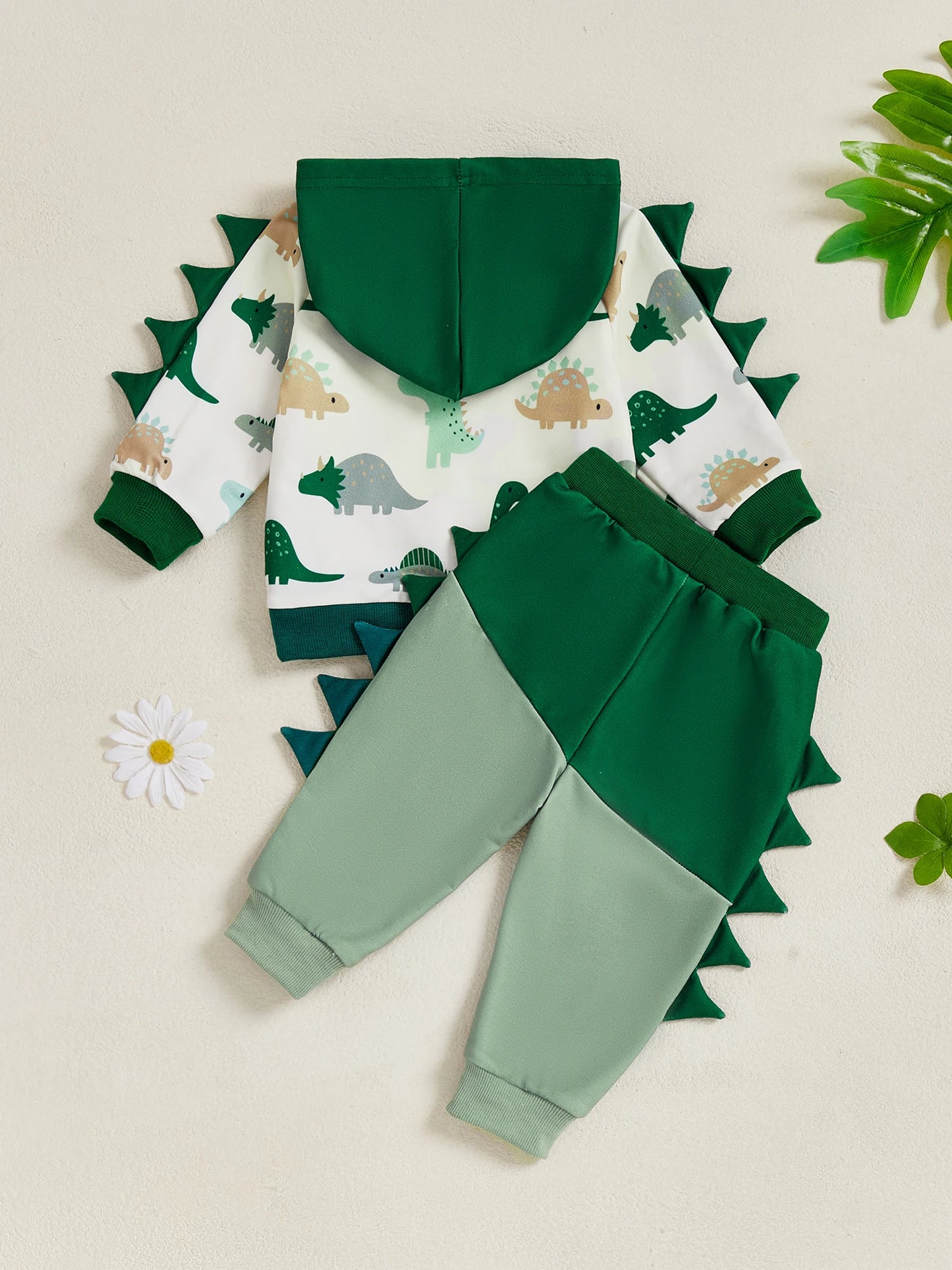 Baby Boy Autumn Clothes Cartoon Dino Pattern Hooded Sweatshirt Stretchy Jogger Pants 2 Piece Suit