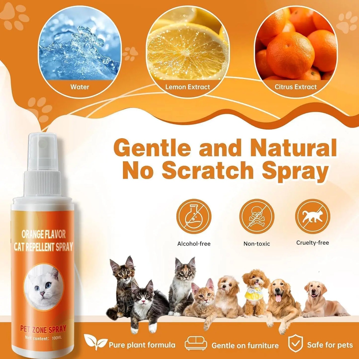 【Stop Scratching Now】Cat Scratch Deterrent Spray, 2-Pack Value Pack, Alcohol-Free Quick Training Aid for Furniture, Sofa