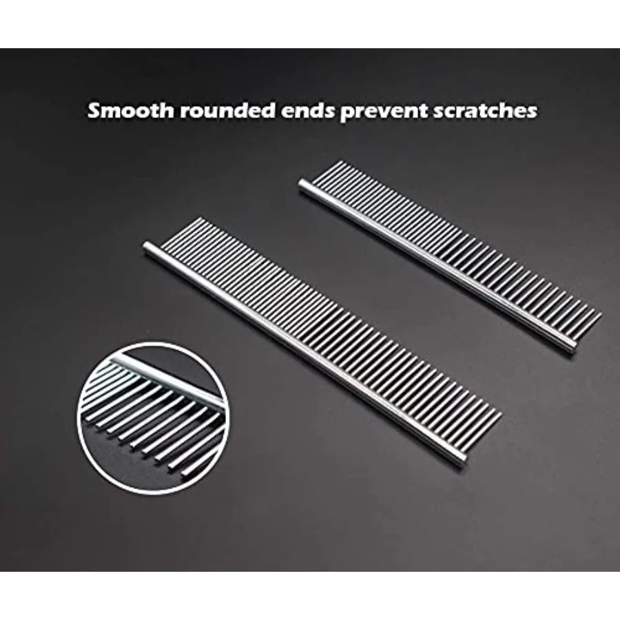 2 Pack Metal Dog Comb with Rounded Teeth for Grooming Pets Stainless Steel Cat and Dog Comb to Remove Tangles and Knots Easily