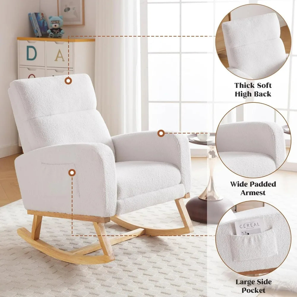 Rocking Chair Nursery With Foot Rest, Nursing Rocking Chairs For Mom Nursery, Teddy Rocker Glider With High Backrest For Living