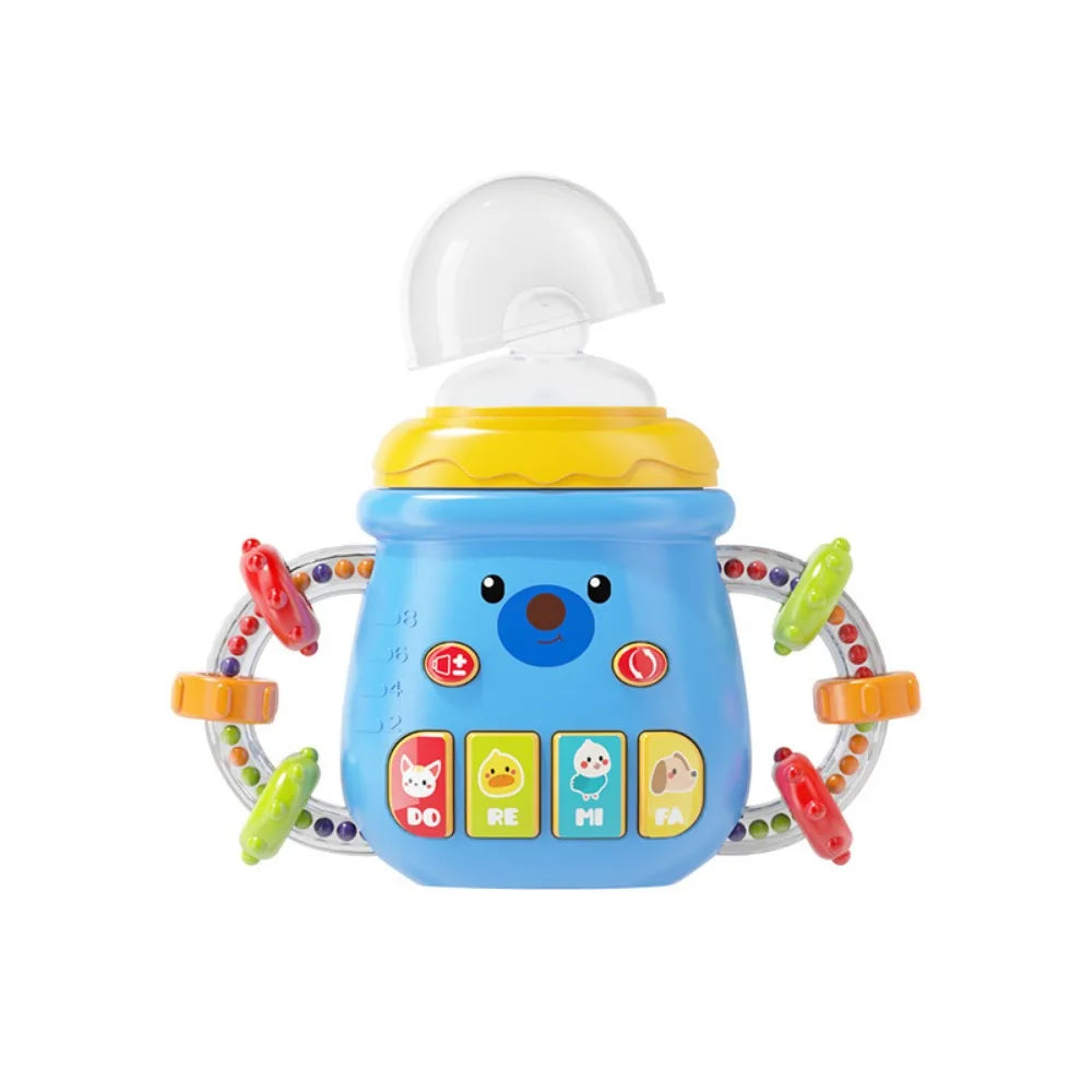 Newborn Baby Bottle Toy Teether Rattles Soothing Vocal Music Mobile Toddler Toys Educational Soft Electric Comfort Bottle
