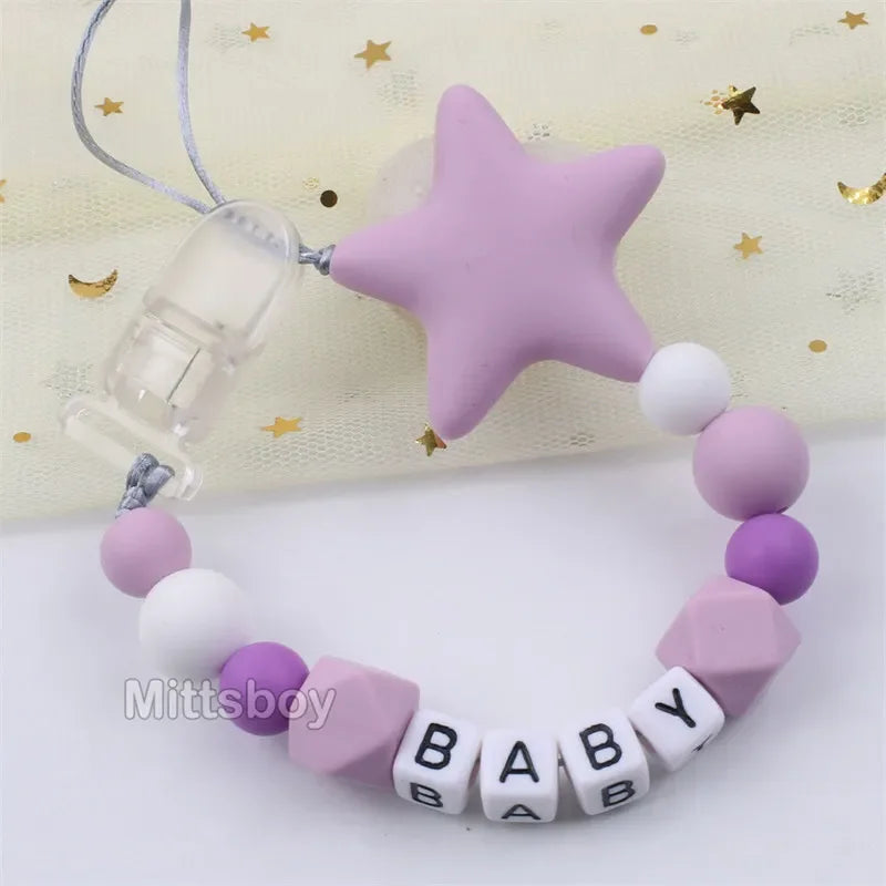 Free Handmade Personalized Name Baby Pacifier Clips Chains Silicone Beads Teether Teething Toys Dummy Holder Pacifier Chain Gift