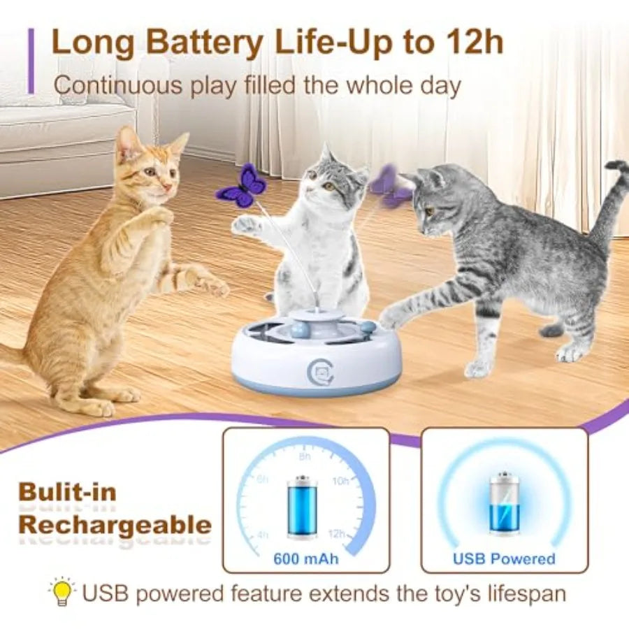 Cat Toys 3 in1 Automatic Interactive Kitten Toy Moving Ambush Mouse Fluttering Butterfly Track Ba USB Powered Indoor Exercise K
