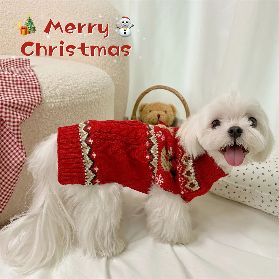 Christmas Red Green Reindeer High Neck Soft Sweater for Dog Puppy Winter Wear Clothes Pullover Sweatshirt Clothes Dog Cat