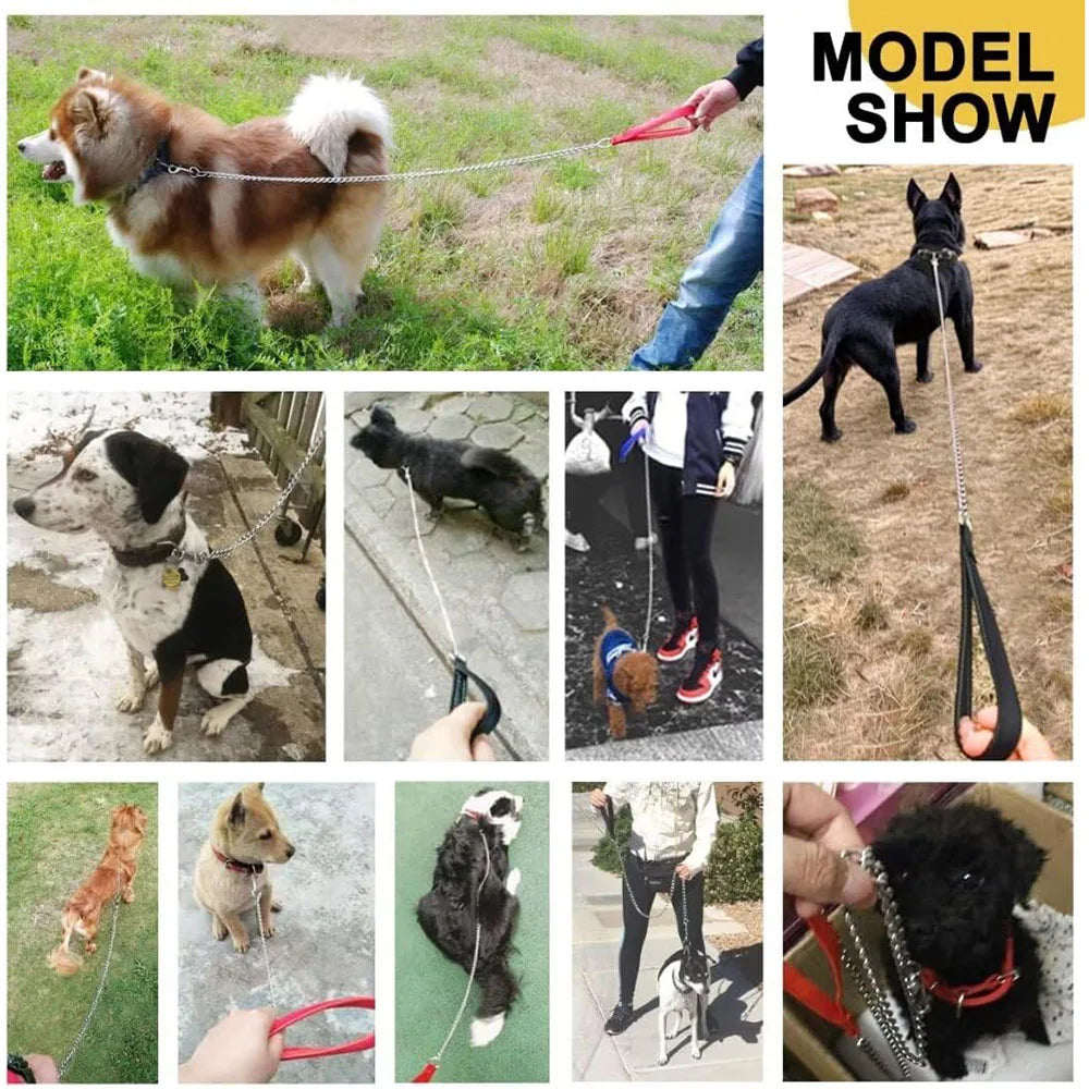 Chew Proof Dog Leash for Medium Large Dogs Heavy Duty Metal Chain Dog Leash with Soft Padded Handle Anti Bite Chain for Pitbull