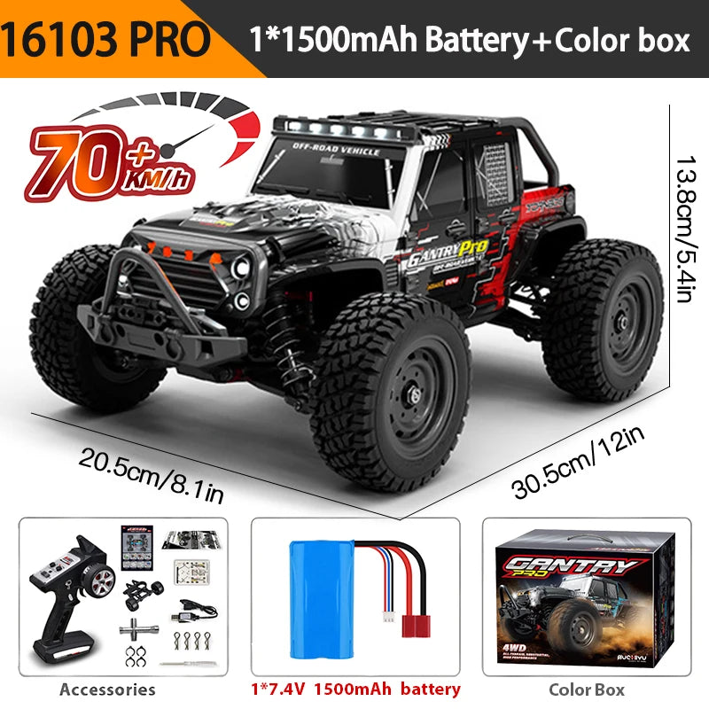 16101/16102Pro 50/70Km/h High Speed 4WD RC Car With LED Remote Control Cars Alloy Climbing Racing All Terrain Off-Road Truck