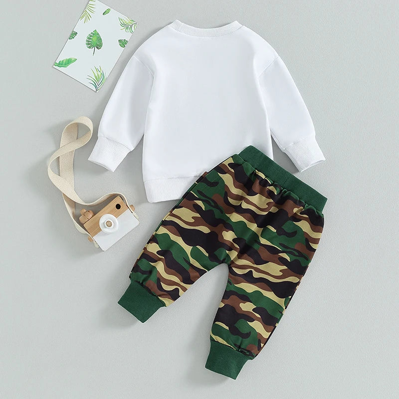Adorable Baby Girl 2-Piece Spring Ensemble with Floral Embroidered Pullover and Camo Print Pants - Cute Toddler Outfit for