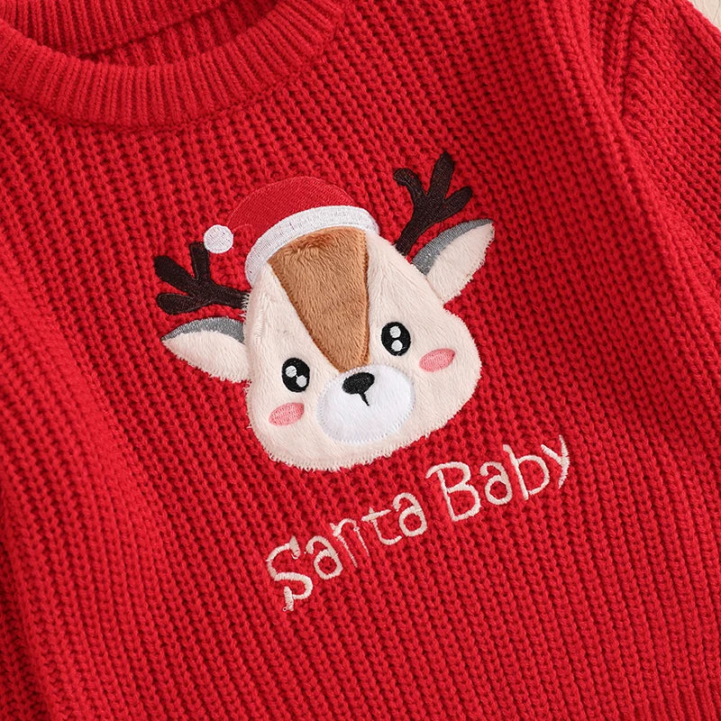 Toddler Holiday Sweater Cozy Knitted Reindeer Pattern Crew Neck Pullover Festive Christmas Jumper for Kids