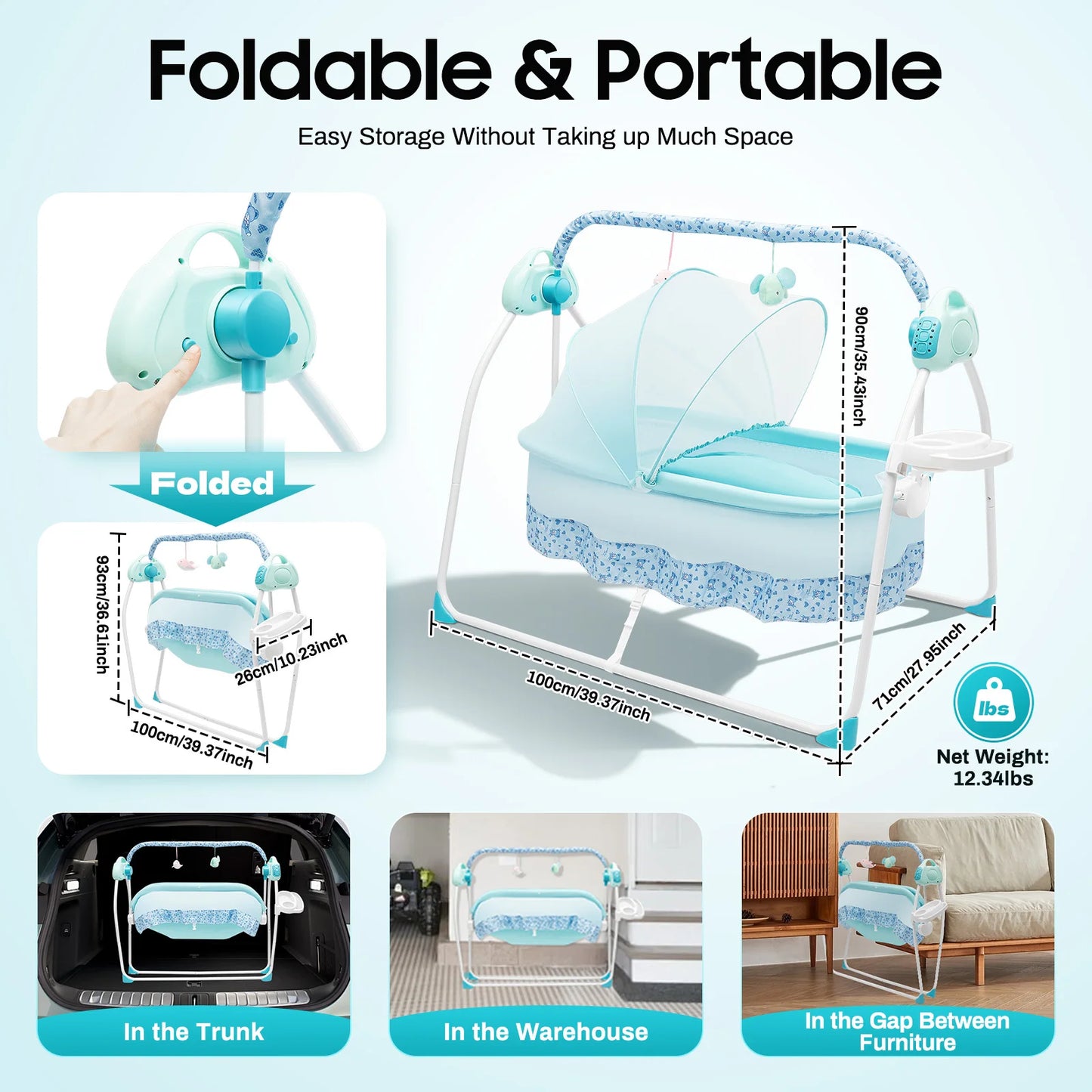 0-25Kg Big Space Electric Baby Crib Cradle Infant Rocker Auto Swing Bed Baby Cradle For Babies Who Are 0-18 Months In Age