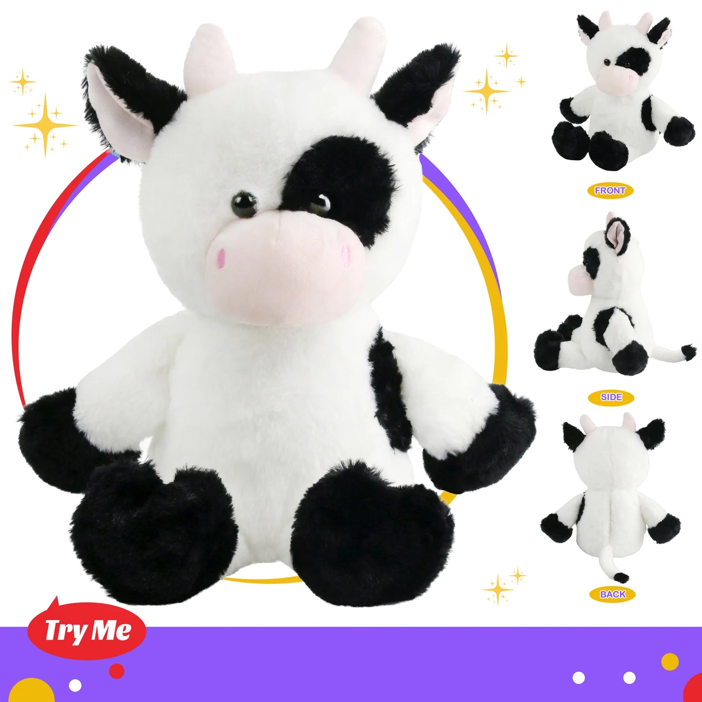 Glowing Dairy Cattle Plush Toy, Farm Cow Stuffed Animal,Farm Theme Birthday Soft Plush Toy Gift For Kids, Cute Doll Companion