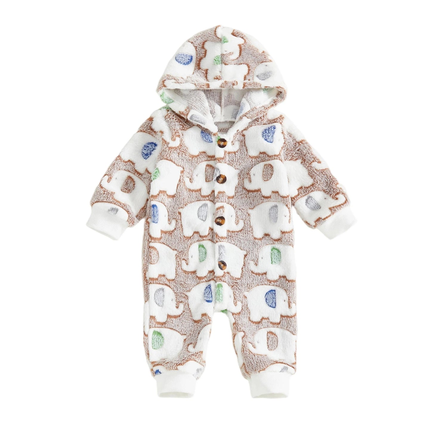 Adorable Baby Hooded Romper with Fun Animal Print Cozy Fleece Jumpsuit for Boys and Girls Long Sleeve Winter Outfit