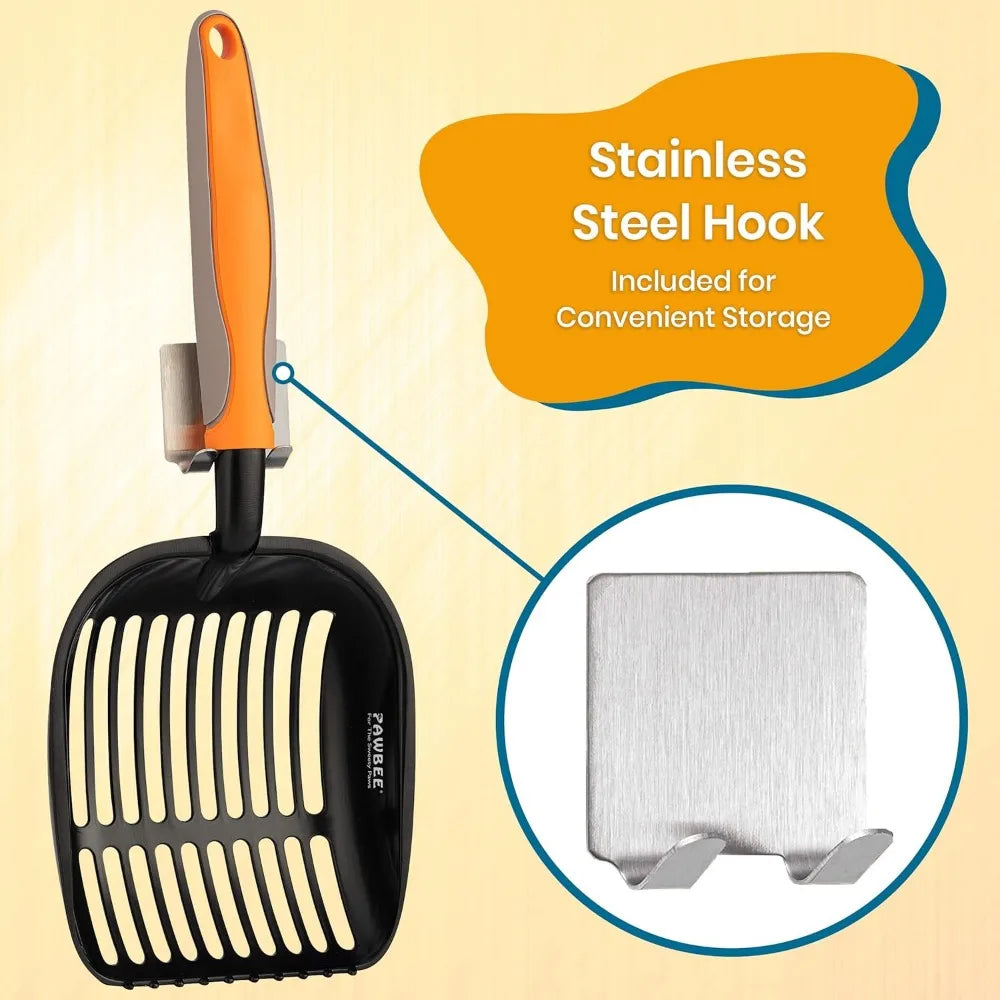 PAWBEE Metal Cat Litter Scoop, Premium Non-Stick Cat Litter Scooper with Holder, Deep Shovel metal pooper scooper, Long Non-Slip