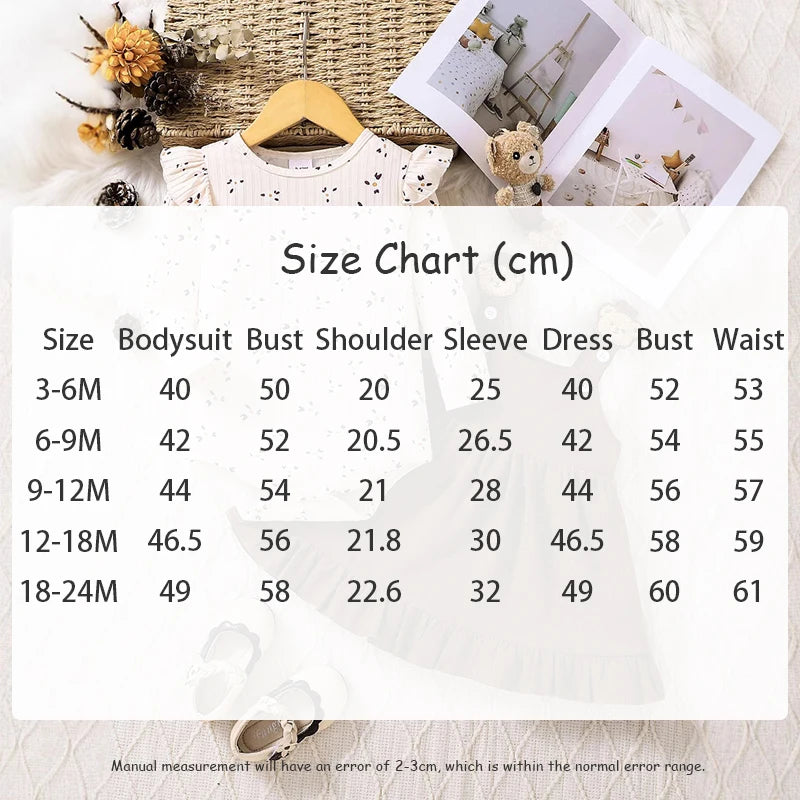2Pcs Floral Bodysuit and Strap Dress Set for Baby Girls Spring Autumn Infants One Piece Clothing 0-2Y Toddler Outfit