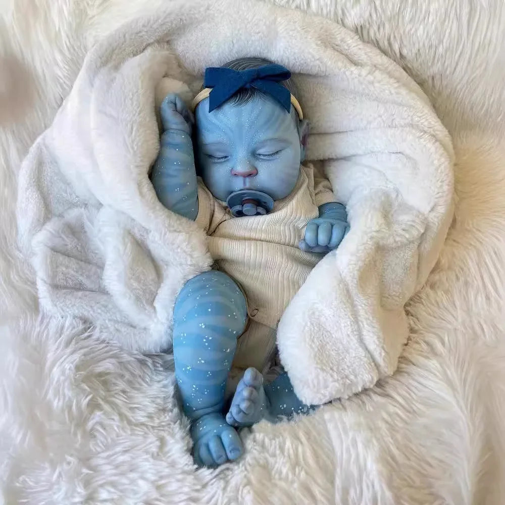 18inch Handmade Reborn Baby Avatar Doll Peaches Lifelike Painting Blue Elien Baby Collectible Art Doll Gifts for Children