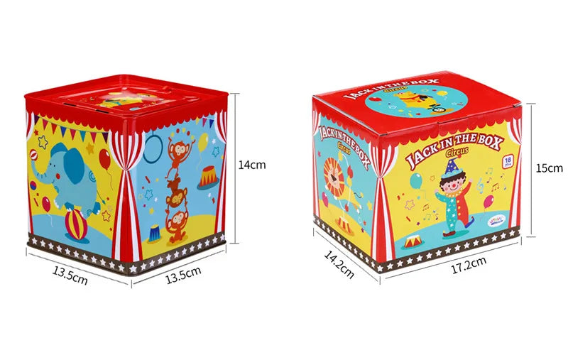 Jack in the Box Classic Children's Musical Toy Colorful Embossed Tin Box and Friendly Plush Age 18 months and Up