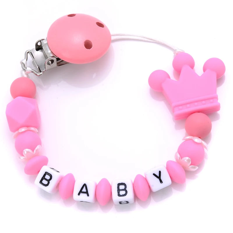 Baby Personalized Name Pacifier Clips Silicone Pacifier Chains Handmade Toddler Teether Teething Chain Nipple Clip Chew Toys