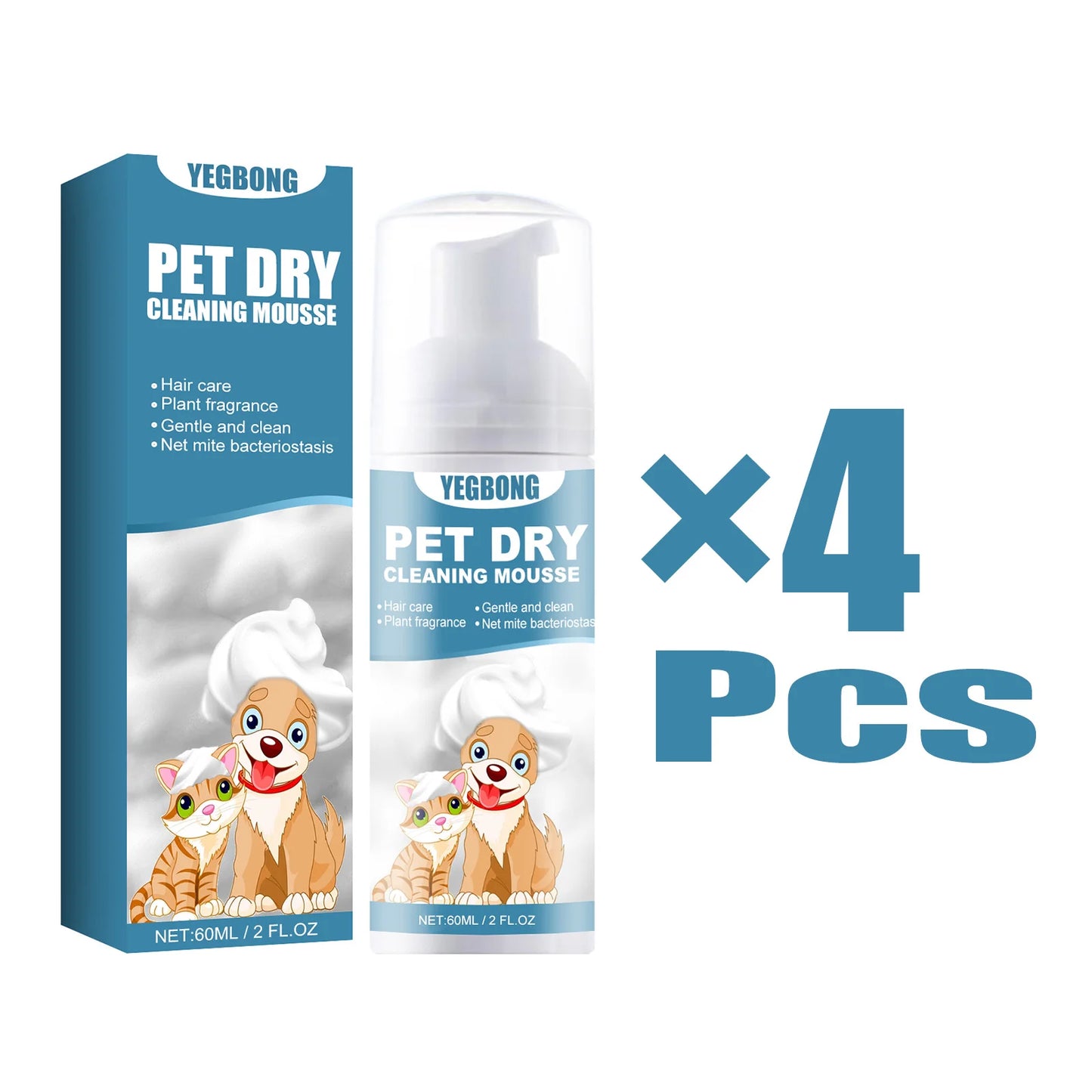 60ml Pet Dry Cleaning Shampoo Mousse Waterless Gentle Safe No Rinse Fresh Scent Deodorant Dogs Cats Outdoor Travel Bath Supplies