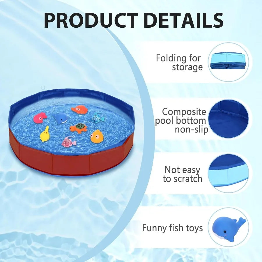 Cat Pool Toy with Interactive Fish Portable Cat Enrichment Toys for Indoor Cats Self Play Summer Kitty Pool with 8 Floating Swi