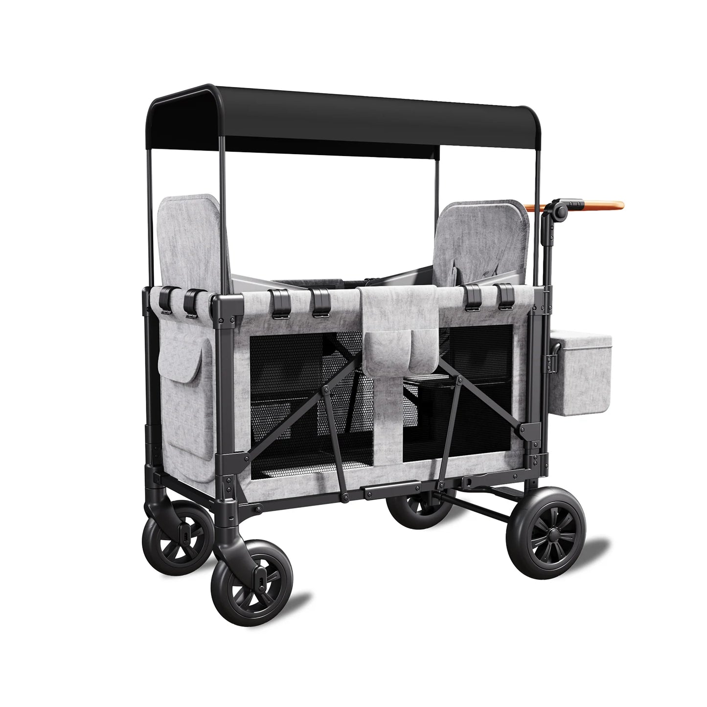 Double Stroller Wagon (2 Seater) - Collapsible Wagon Stroller with Seats with Magnetic Buckle 5-Point Harnesses