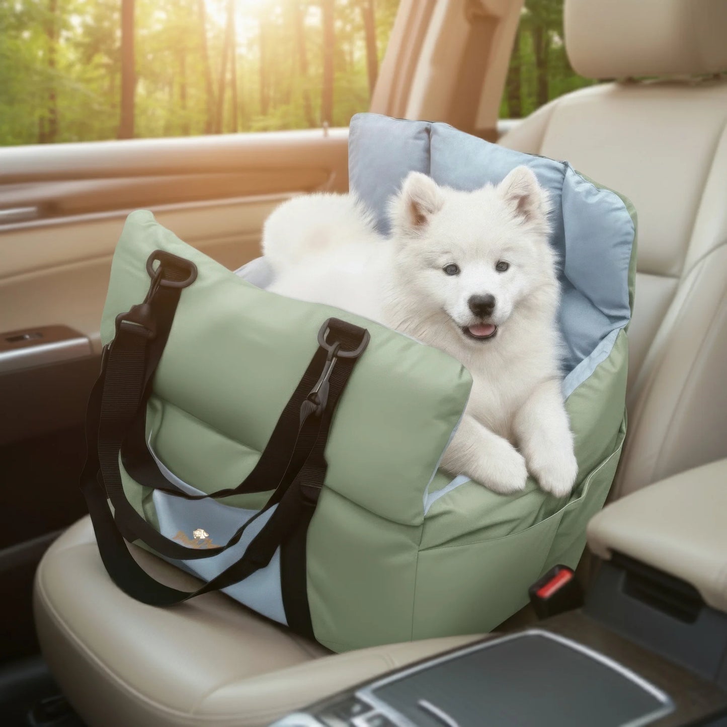 Dog Car Seat Safe & Cozy Travel Bed and Carrier for Small Dogs, Puppies, Pets up to 10 KG, Clip-On Leash & Storage Pockets