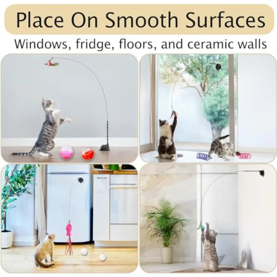 22Pcs 5in1 Cat Toys Interactive Cat Toy for Indoor Cats with Sticky Super Suction Cup Detachable Replacements Feathers Ba Mice