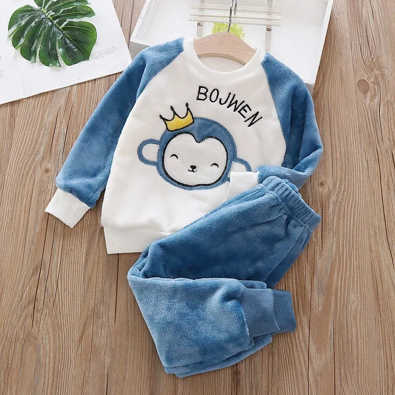 IYEAL Baby Boy Girl Clothes Pajamas Set Flannel Fleece Toddler Children Warm Sleepwear Kids Home Suit Pyjamas Nightwear 1-7Years