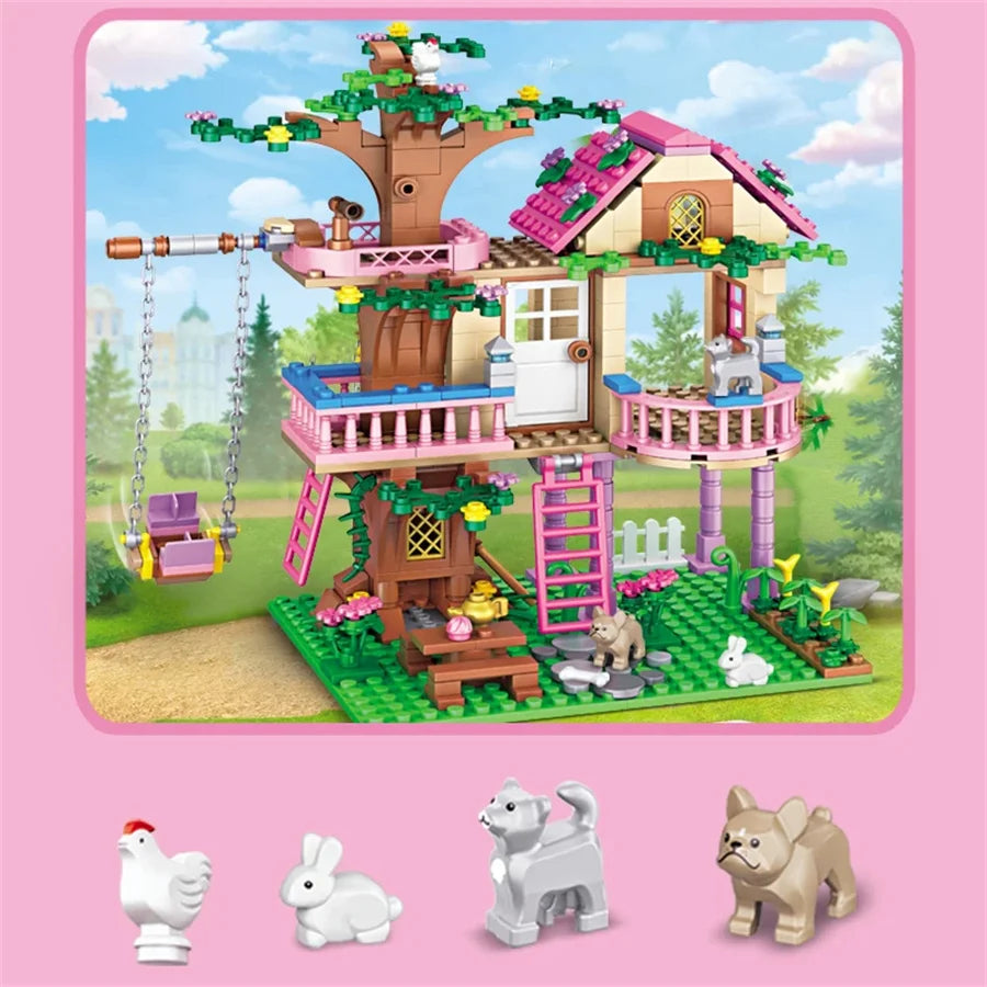 Friendship Dream Tree House Forest Cabin Princess Castle Building Blocks Street View Girls Bricks Model Assembly Toys Kid Gifts