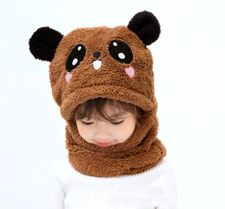 Parent-child 2pcs Hat Scarf Set Cartoon Double Fleece Thicken Warm for Kids Adults Boys Girls Winter