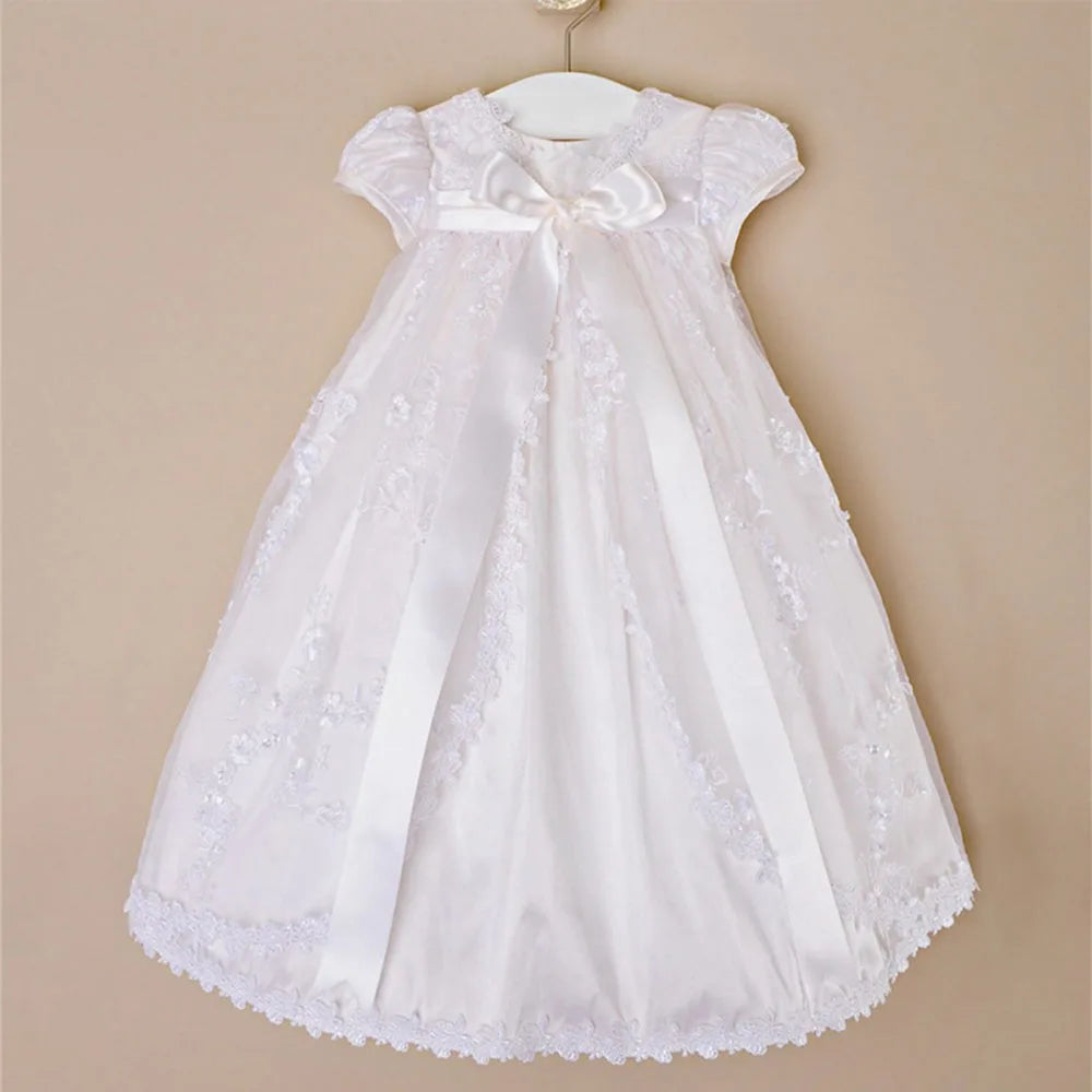 Vintage Embroidery Baby Girl Baptism Dress 1st Year Birthday Party Wedding Christening Gown Infant Toddler Clothing 3 pcs Set