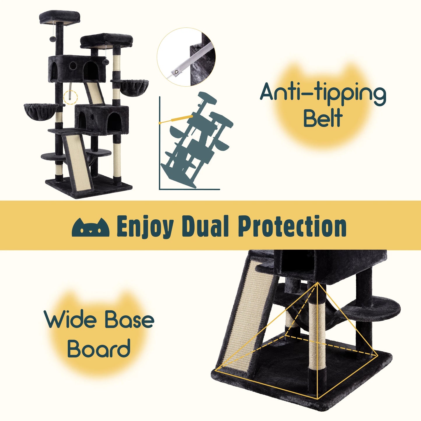 HOOMIC 65in Multi-Level Large Cat Tree Tower/Cozy Plush Cat Perches/Cat Condo with Baskets/Sisal Scratching Post Allewie