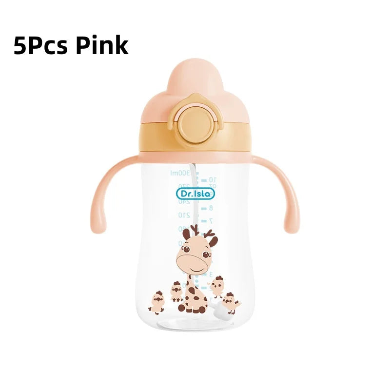 1/2/5pcs Healthy Portable Baby Bottle Silicone High-Temperature Resistant High-Capacity Baby Training Cup BPA Free 300ml