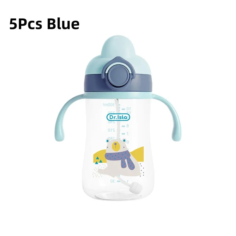 1/2/5pcs Healthy Portable Baby Bottle Silicone High-Temperature Resistant High-Capacity Baby Training Cup BPA Free 300ml
