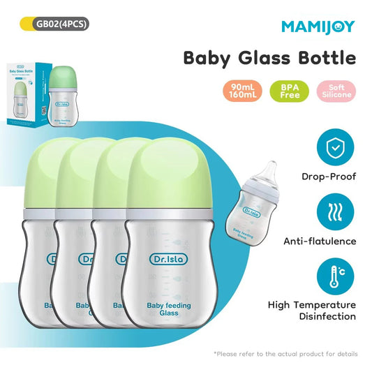 MAMIJOY 4PCS Baby Bottle Newborn Glass Bottles 90ML/160ML Anti-flatulence Milk Feeding Bottles Infant 0-3 Month BPA Free GB01＆02