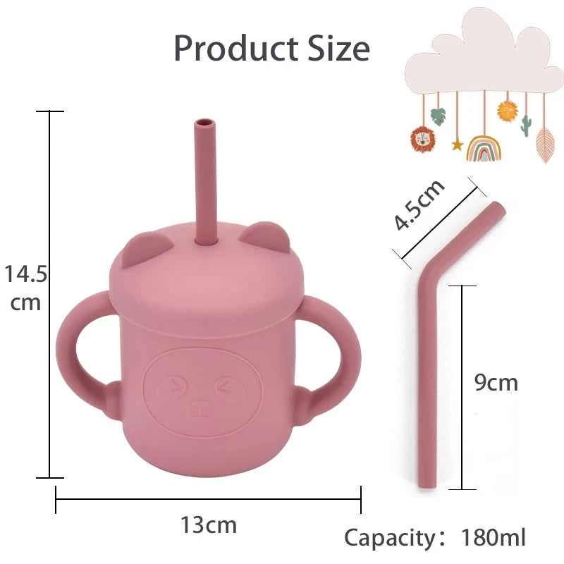 Baby Feeding Drinkware Straw Cup Baby Cartoon Learning Feeding Cup Food Grade Silicone Toddler Water Bottle Tableware BPA Free
