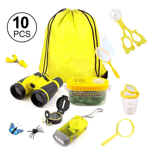 Kids Outdoor Explorer Kit With Drawstring Bag Binoculars Butterfly Net Educational Nature Exploration Toys Gift For Boys & Girls