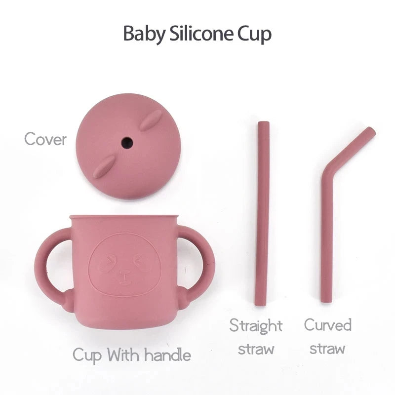 Baby Feeding Drinkware Straw Cup Baby Cartoon Learning Feeding Cup Food Grade Silicone Toddler Water Bottle Tableware BPA Free