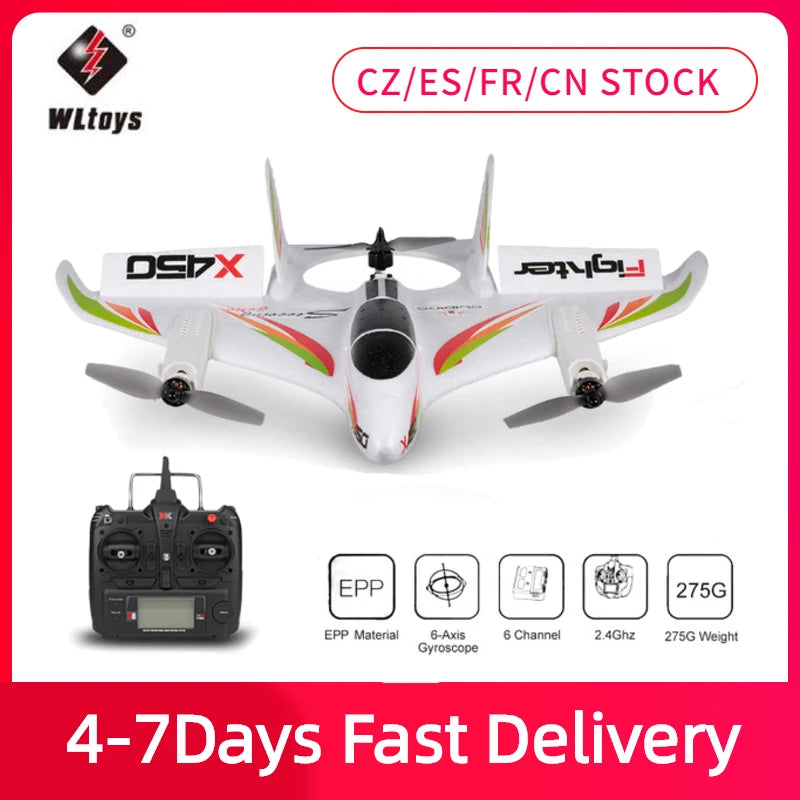 WLtoys XK X450 2.4G 6CH 3D/6G RC Quadcopter Vertical Takeoff LED RC Glider Fixed Wing RC Airplane Aircraft RTF With Kid's Toys