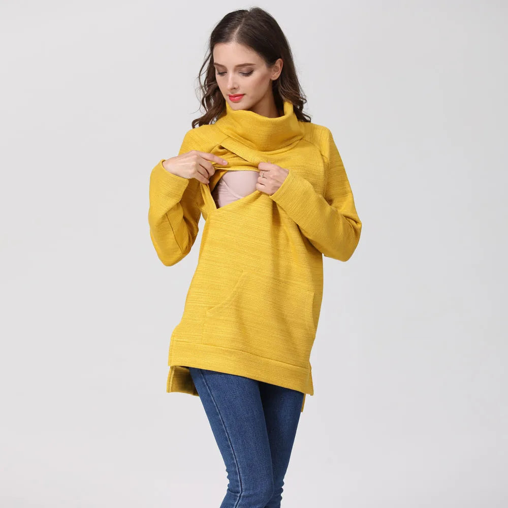 New Elegant Maternity Clothes Breastfeeding Coat Turtle Neck Nursing Sweaters Hoodie Women Winter Lactation Wear