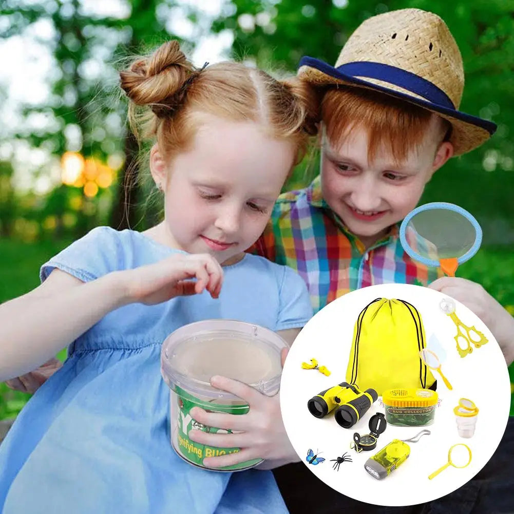 Kids Outdoor Explorer Kit With Drawstring Bag Binoculars Butterfly Net Educational Nature Exploration Toys Gift For Boys & Girls