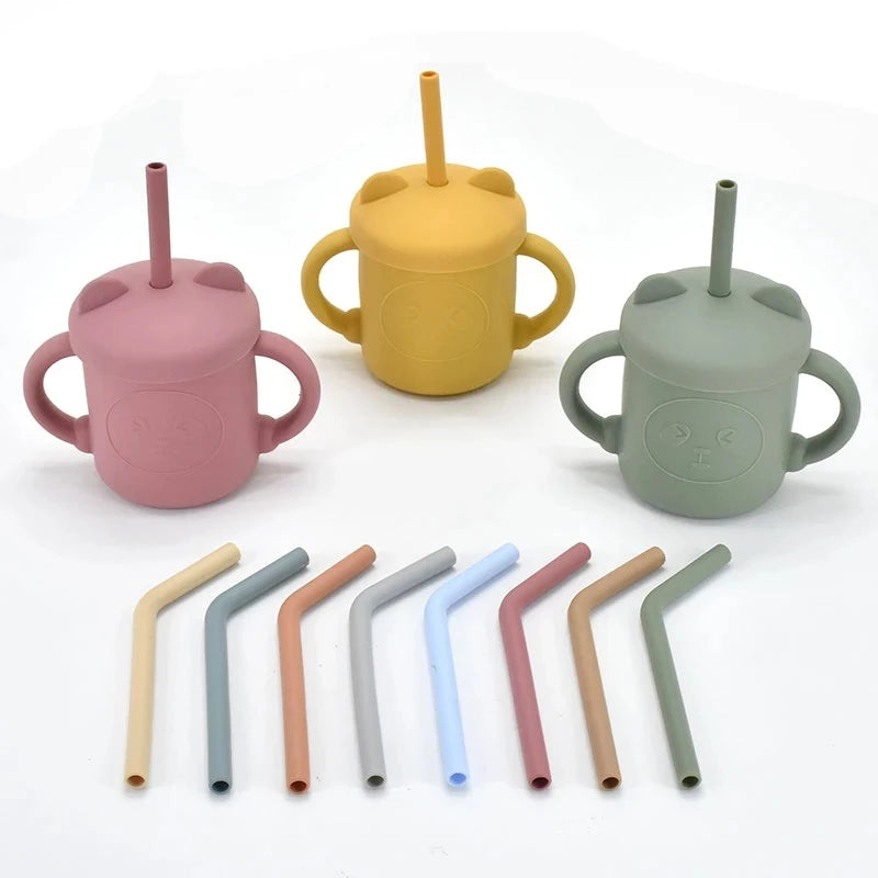 Baby Feeding Drinkware Straw Cup Baby Cartoon Learning Feeding Cup Food Grade Silicone Toddler Water Bottle Tableware BPA Free