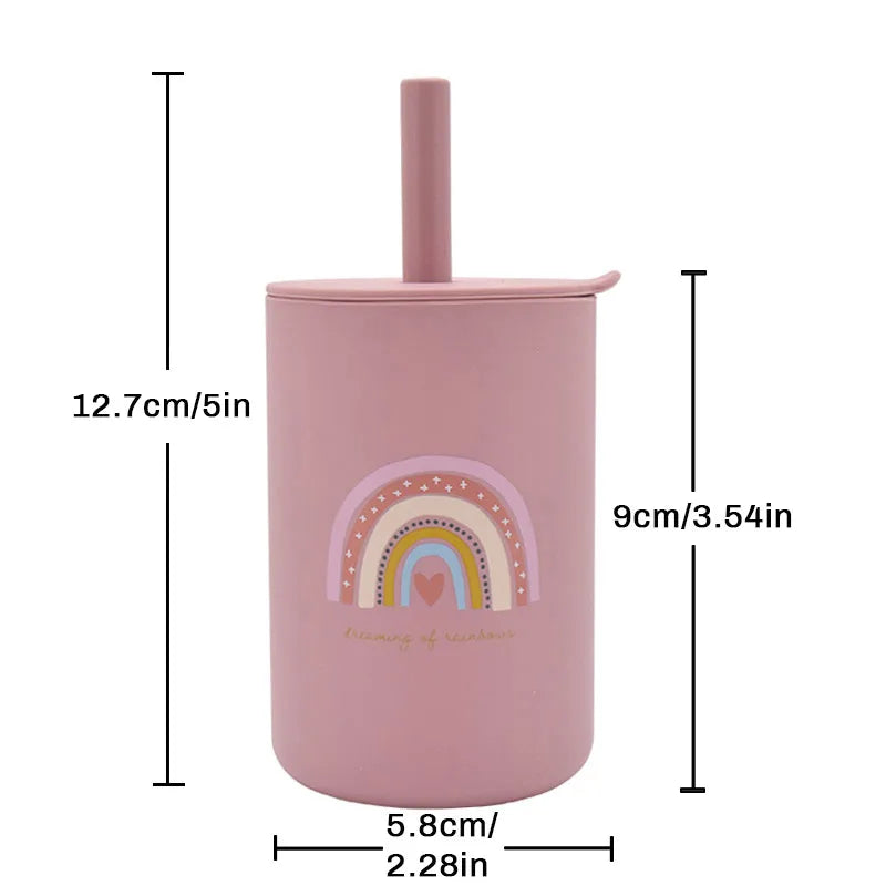 Baby Feeding Drinkware Straw Cup Baby Cartoon Learning Feeding Cup Food Grade Silicone Toddler Water Bottle Tableware BPA Free