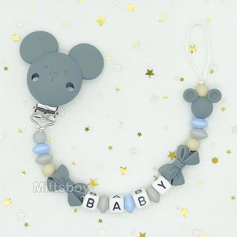 Free Handmade Personalized Name Baby Pacifier Clips Chains Silicone Beads Teether Teething Toys Dummy Holder Pacifier Chain Gift