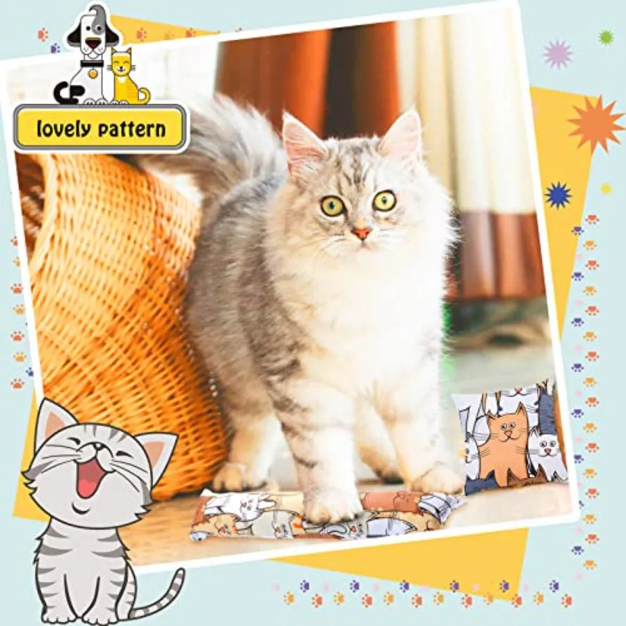 8 Pieces Catnip Kicker Toys Cat Kick Sticks Interactive Pillow Toys for Indoor Kitten Pet Chew Supplies 2 Shapes and 4 Designs