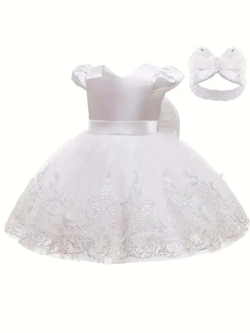 0.2years Baby Flower Girls Dress Tulle 1st Birthday Party Baptism White Dresses Girls Princess Wedding Bridemaid Prom Costume
