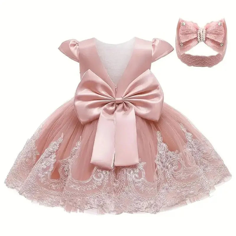 0.2years Baby Flower Girls Dress Tulle 1st Birthday Party Baptism White Dresses Girls Princess Wedding Bridemaid Prom Costume