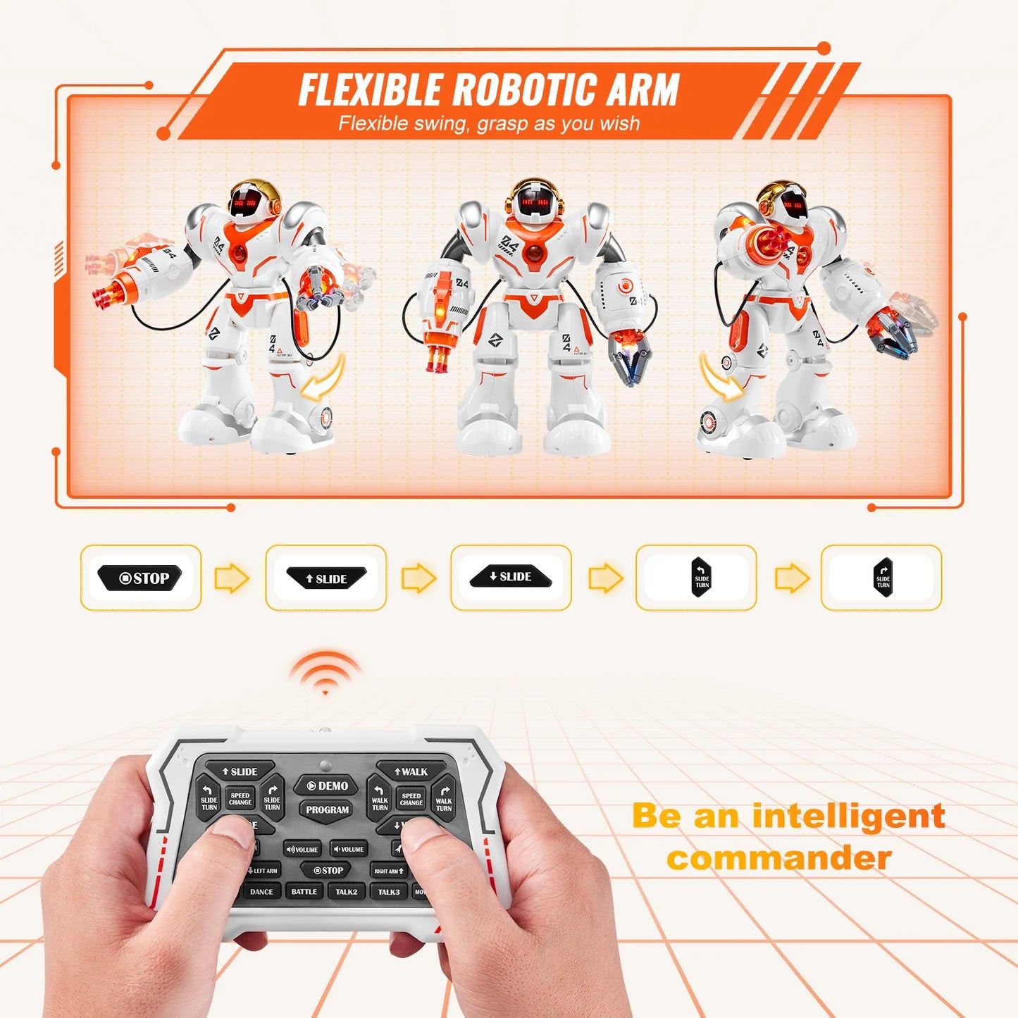 SucceBuy RC Robot Toys for Kids Battle Mode Programmable Remote Control Smart Robot with Bullets Interactive Dancing Robot